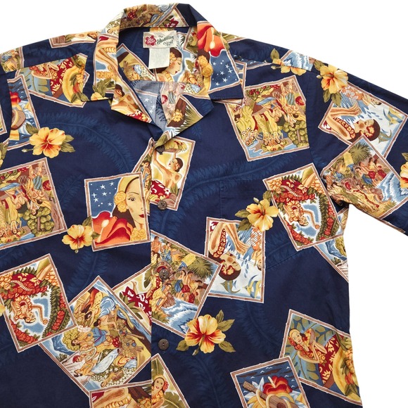 Hilo Hattie Other - VTG Hilo Hattie The Hawaiian Original Shirt Postcard Print Blue Men Large